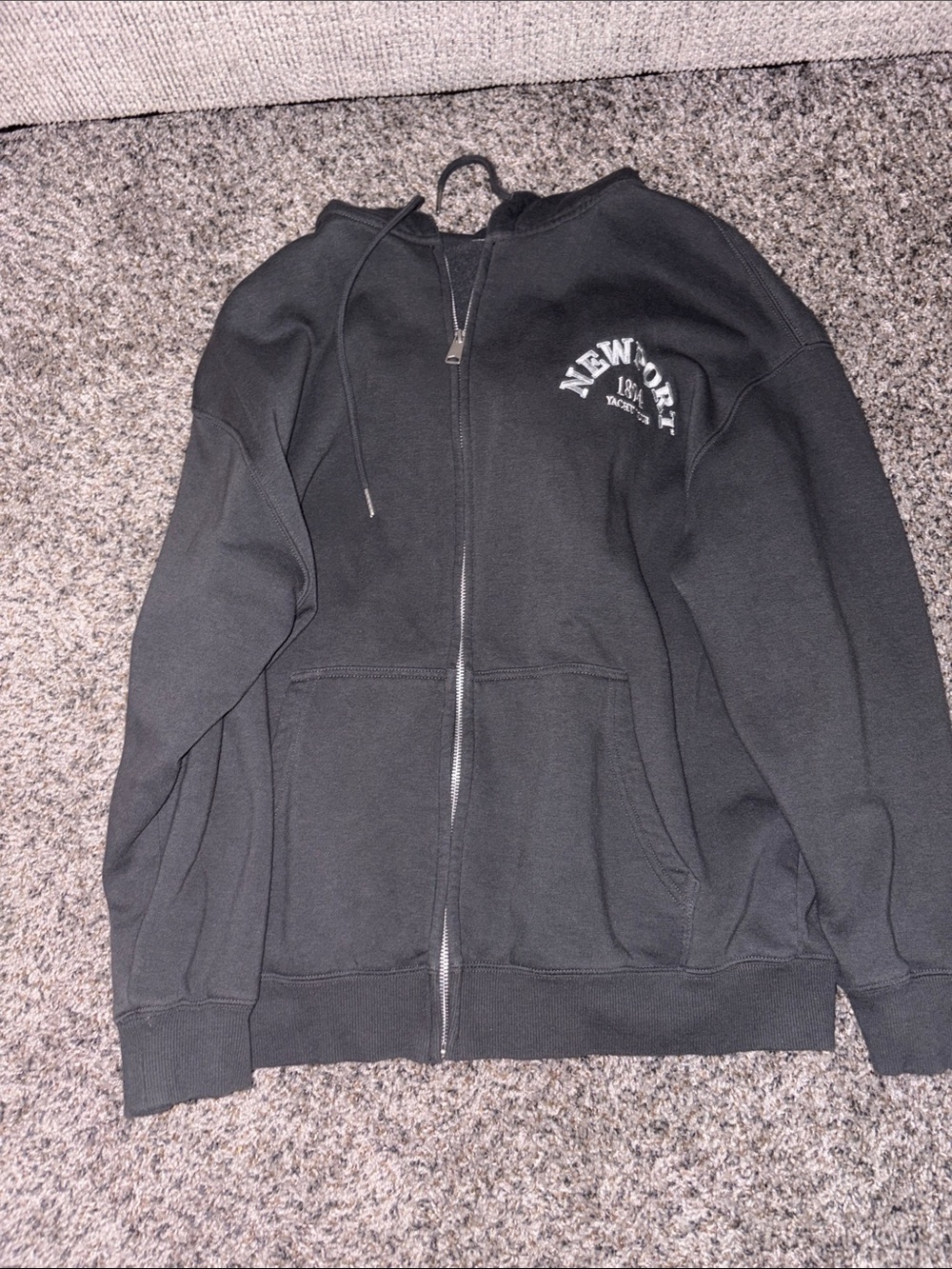 Gray Zip-Up Hoodie with White 'Newport' Chest Print
